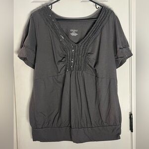 Lane Bryant Charcoal Blouse with Embellished Neckline